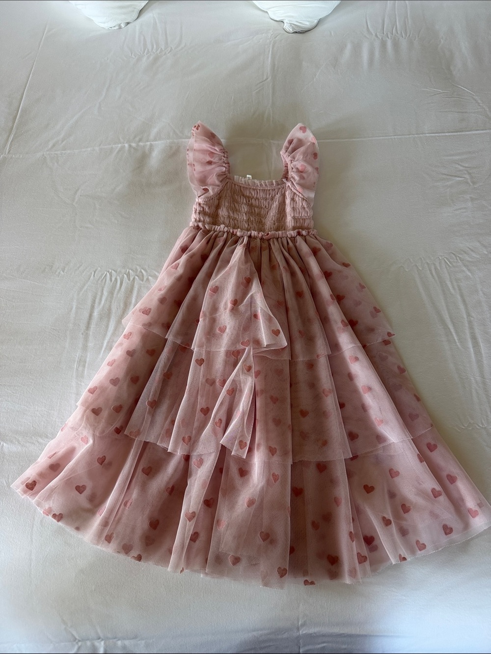 Noralee Pink Velvet Heart-Print Tiered Tulle Dress for Kids